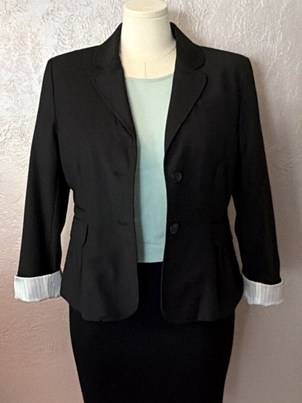 LOFT Black Pleated Peplum Hem Blazer Jacket Size 14